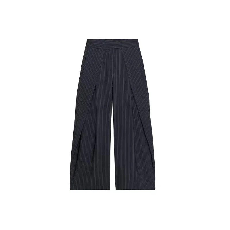 Pantalon ample décontracté à rayures pour femme, taille haute, plissé, droit, long, jambes larges, mode automne-hiver – Image 8