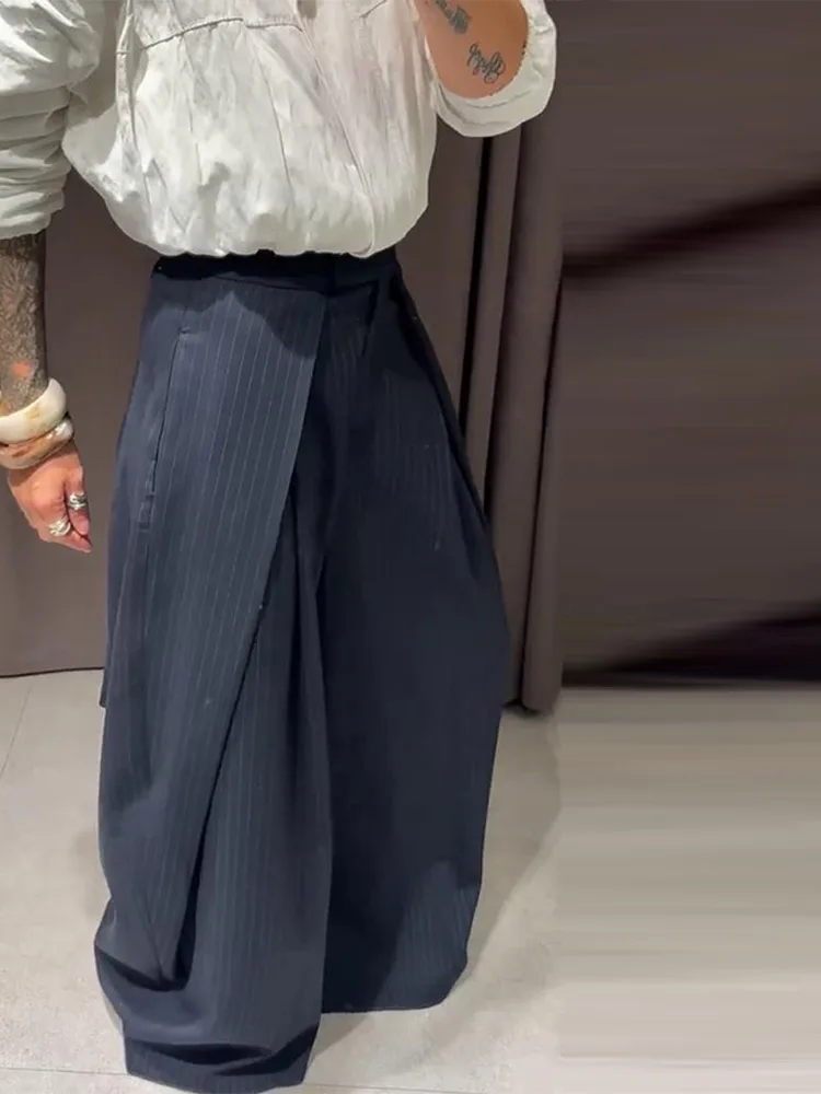 Pantalon ample décontracté à rayures pour femme, taille haute, plissé, droit, long, jambes larges, mode automne-hiver – Image 4